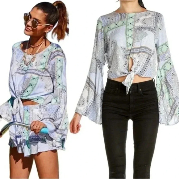 Altar’d State Paisley Bell Sleeve Front Tie Blouse - Picture 2 of 8